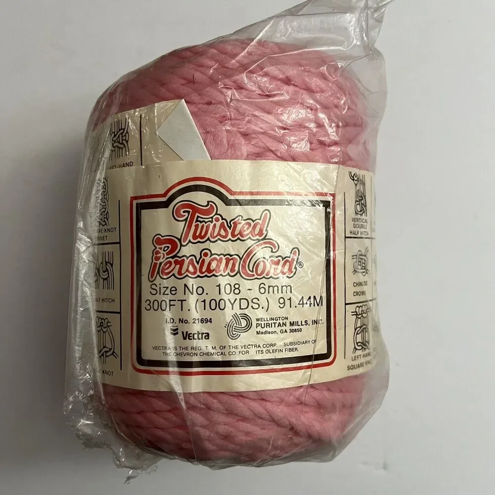 Vintage Twisted Persian Cord Macramé Craft Cord 6mm 100 yards 300 ft Pink